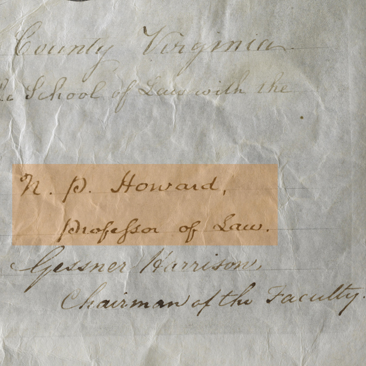 Photograph of Diploma of William H. Sims signed in 1841 by Nathaniel Pope Howard.