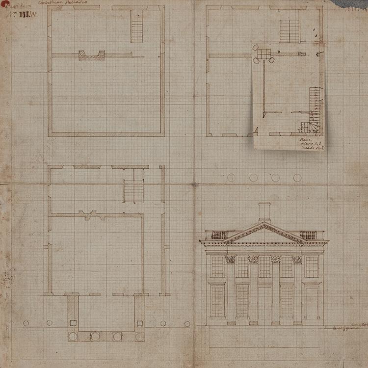 Original architectural renderings by Thomas Jefferson of Pavilion III